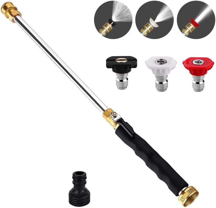 Hamirah Jet Nozzle Power Washer Wand Hose Nozzle, Hydro Jet High Pressure Washer Tools with 3 Different Nozzles, 3-In-1 Power Wand, Hose Quick Connectors For Car Pet Window Washing, Black - Image 1